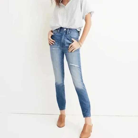 Madewell Rigid Skinny High Waist Distressed Jeans Sz. 32 - Picture 1 of 13